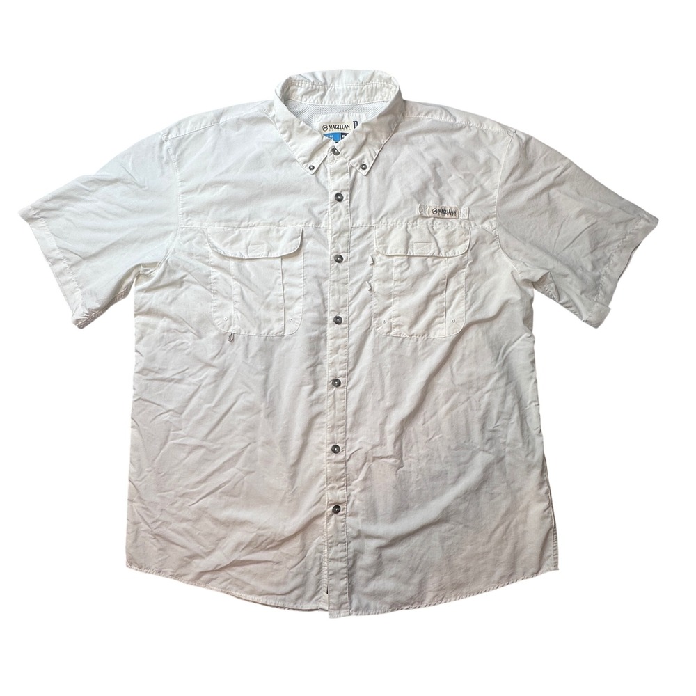 Magellan Shirt Mens XL White Laguna Madre Fish Gear S/S‎ Relaxed Fit Nylon